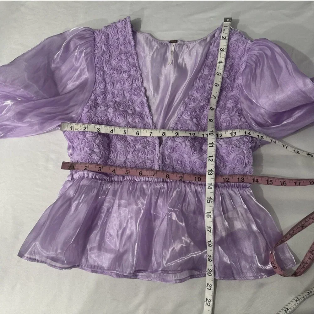 NEW Free People Faye Lavender Floral Top in Dramatic Combo [ Small‎ ] #6199